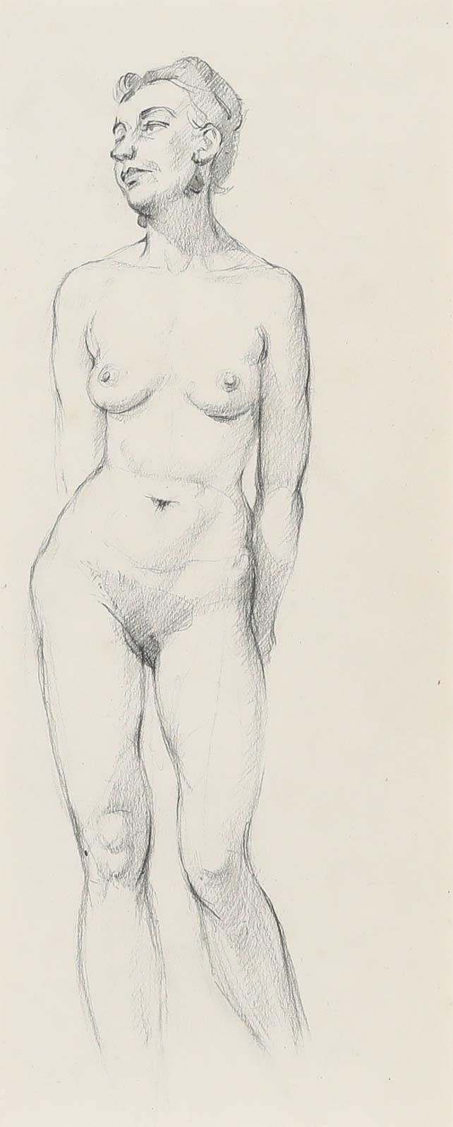 Peter Collins Arca 20th Century Graphite Drawing, Standing Nude photo furniture