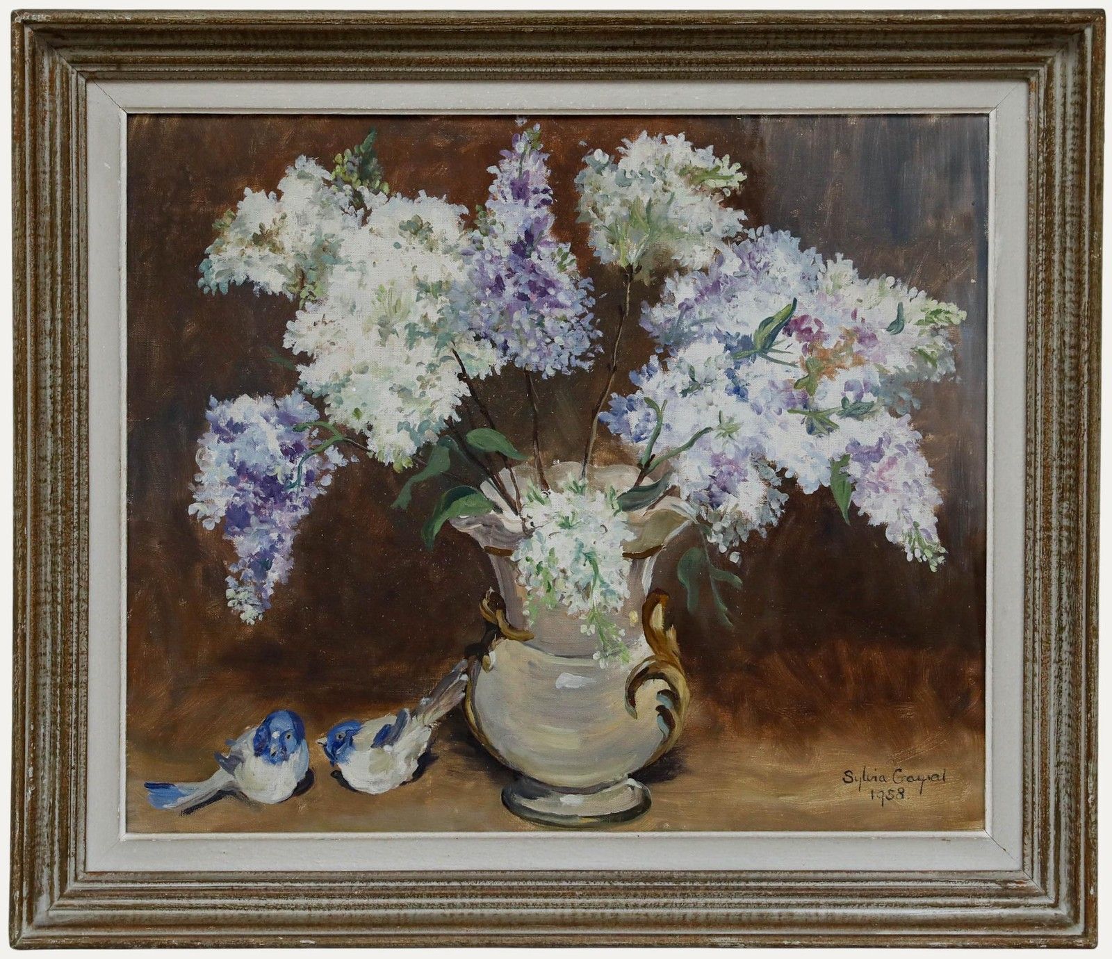 Ylvia Gayal Framed Mid 20th Century Oil, Bouquet Of Lilacs