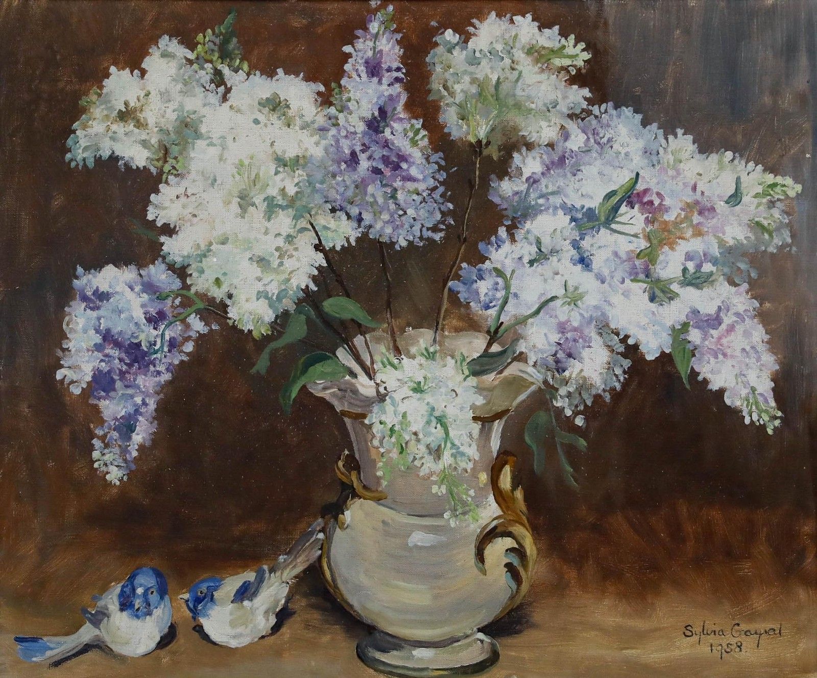 Ylvia Gayal Framed Mid 20th Century Oil, Bouquet Of Lilacs photo furniture