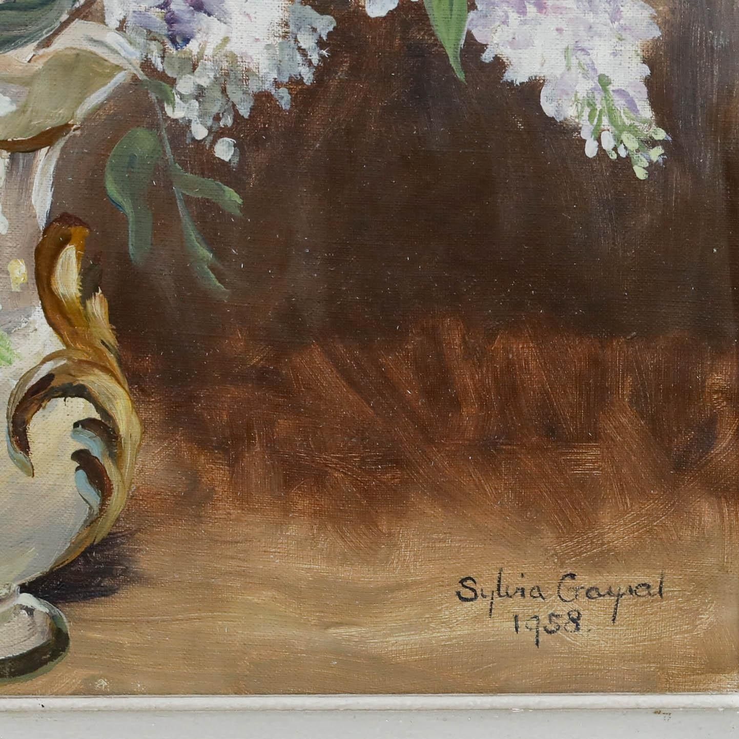 Ylvia Gayal Framed Mid 20th Century Oil, Bouquet Of Lilacs photo buy