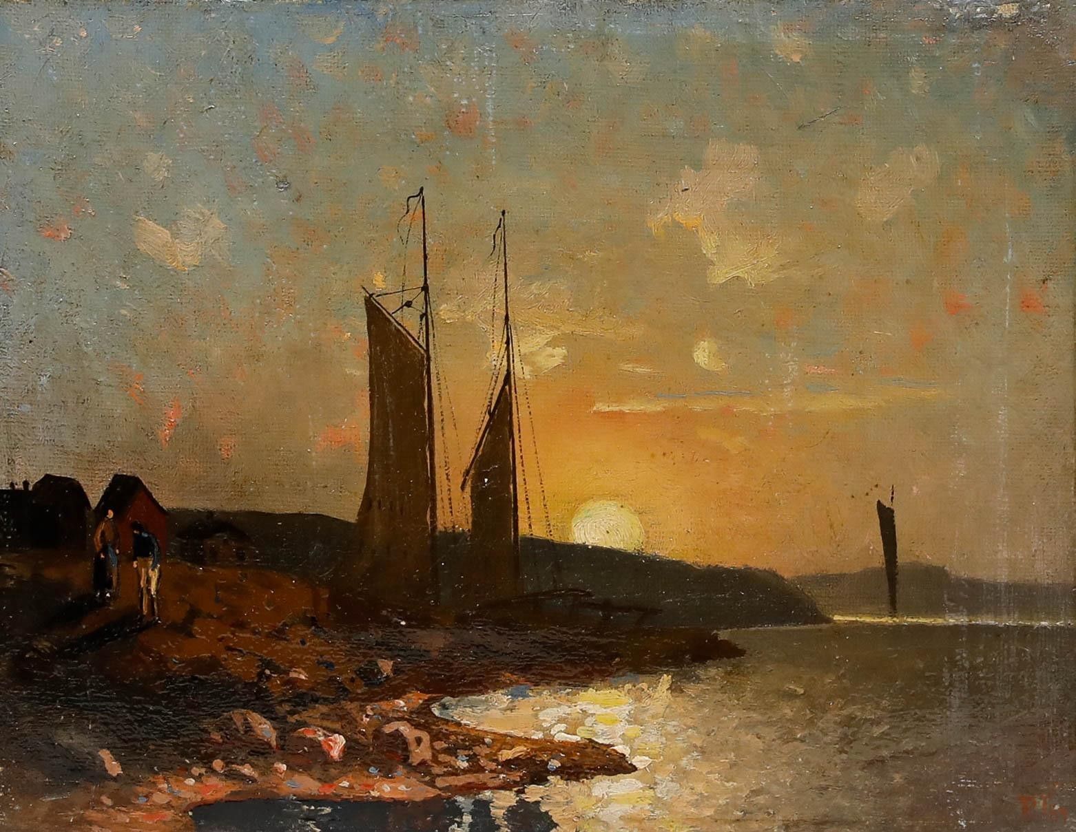 1887 Oil Beached Fishing Boats At Sunset photo furniture
