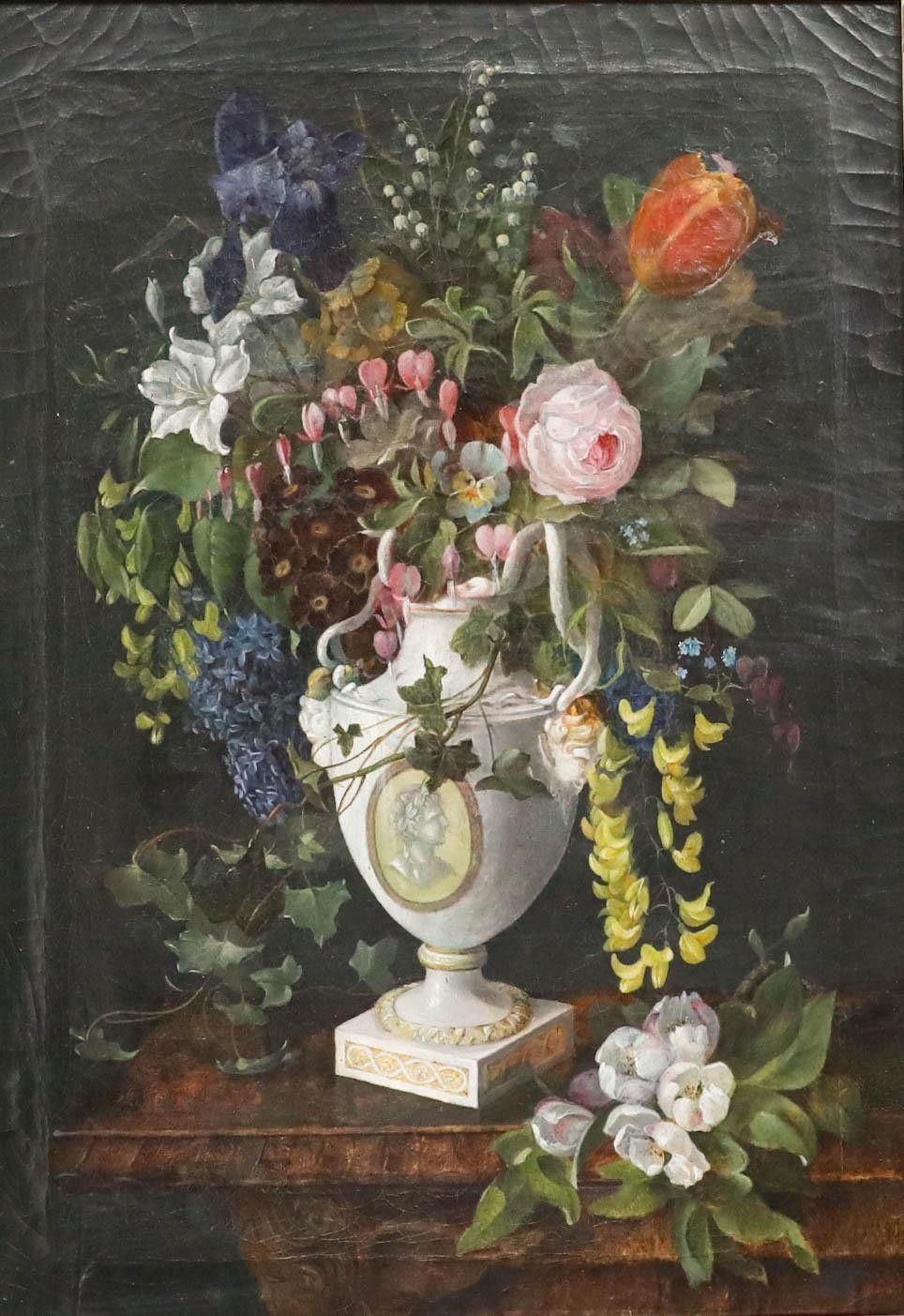 Framed 19th Century Oil Bouquet Of Flowers In A Porcelain Vase photo furniture