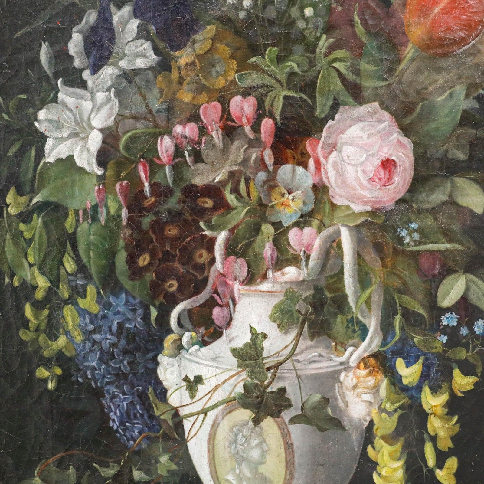 Framed 19th Century Oil Bouquet Of Flowers In A Porcelain Vase photo Art