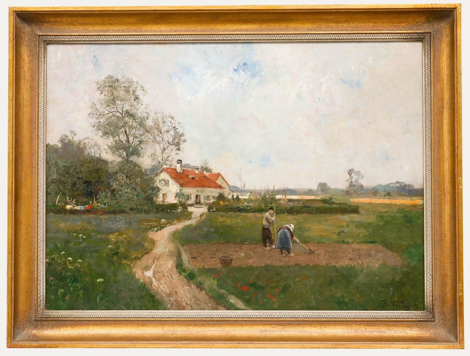 Frederick Vezin (1859 1942) Framed Oil, Working The Allotment Patch
