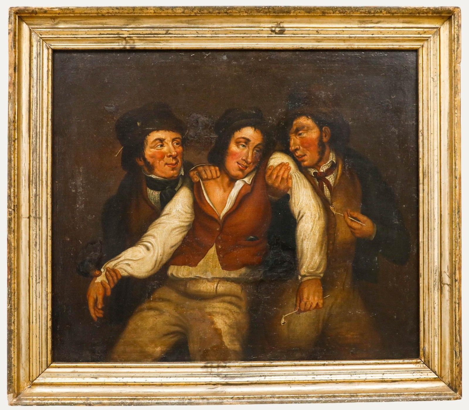 Flemish School 18th Century Oil Three Merry Gentlemen