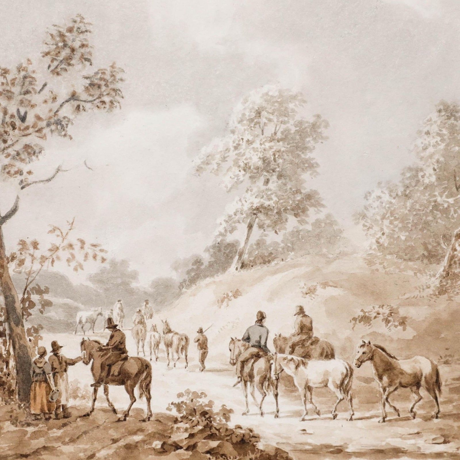 French School 19th Century Watercolour Horses And Riders On A Country Lane photo Art