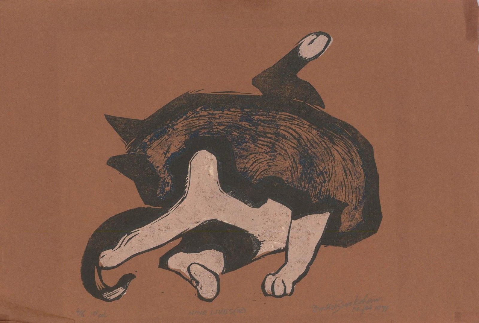 Percy Drake Brookshaw (1907 1993) 1971 Woodcut, Nine Lives 12 photo furniture