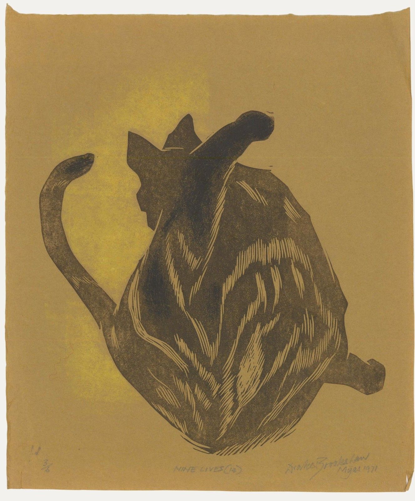 Percy Drake Brookshaw (1907 1993) 1971 Woodcut, Nine Lives 14