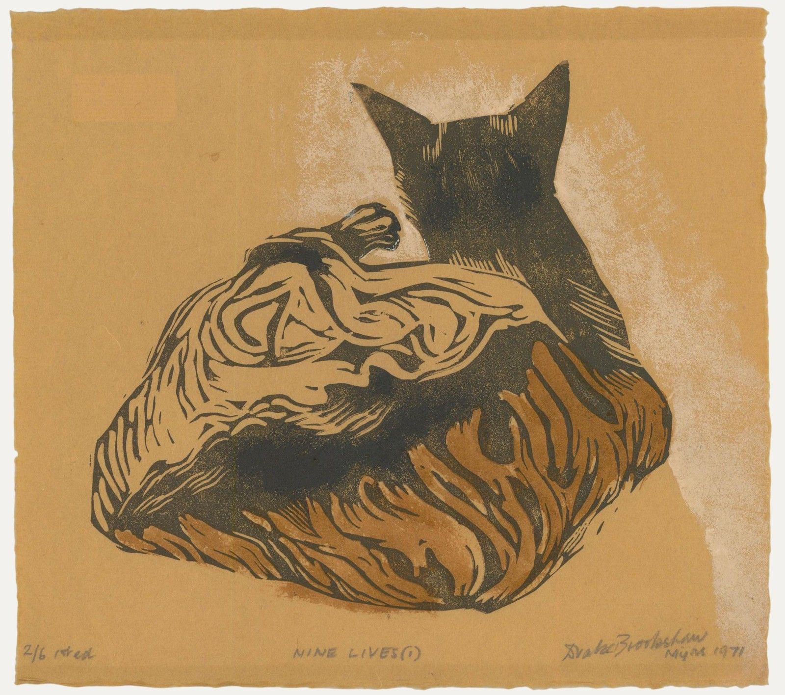 Percy Drake Brookshaw (1907 1993) 1971 Woodcut, Nine Lives I