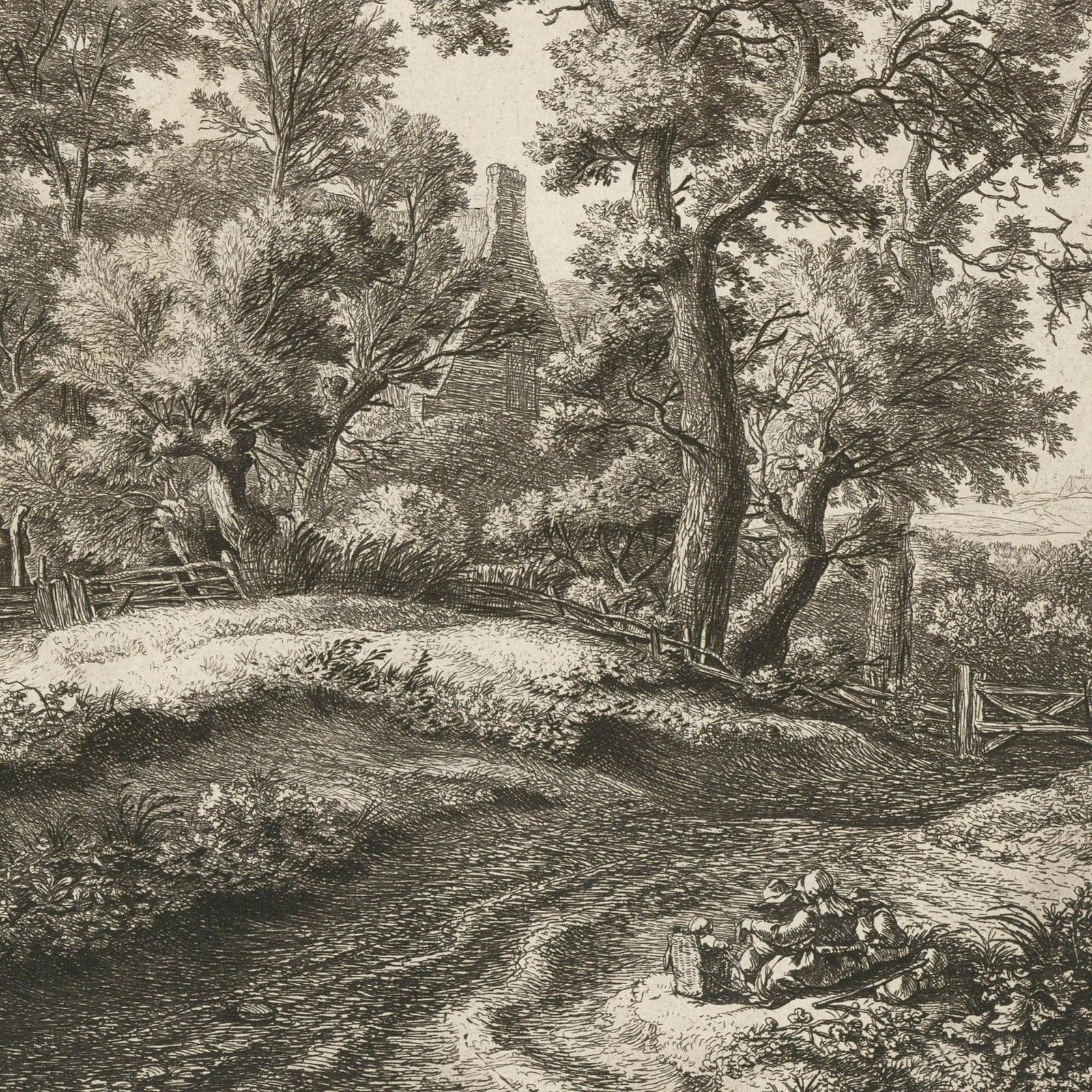 Anthonie Waterloo (1609 1690)  19th Century Etching, Mother And Children Resting photo for sale