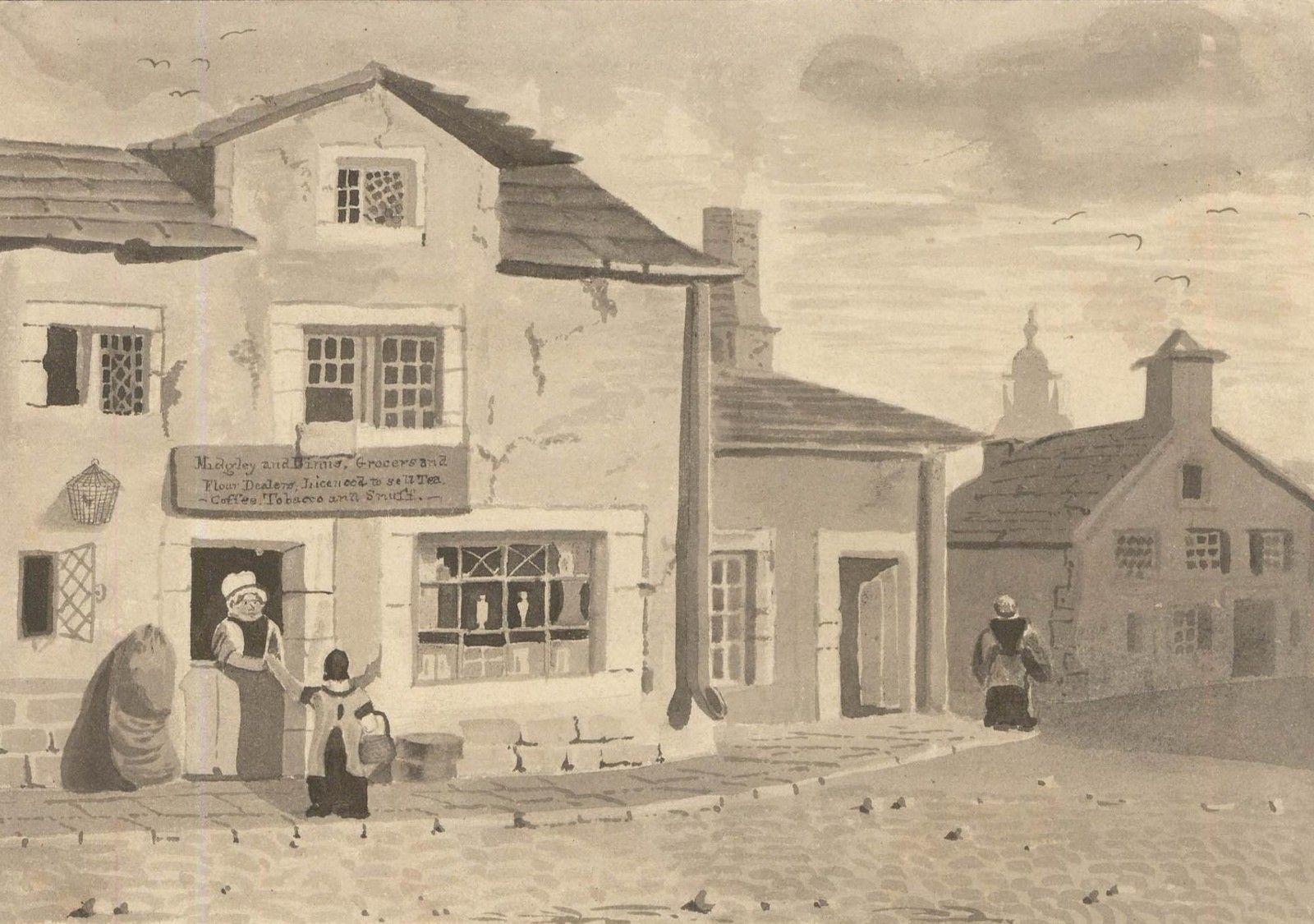 19th Century Watercolour Grocer And Flour Dealer photo furniture