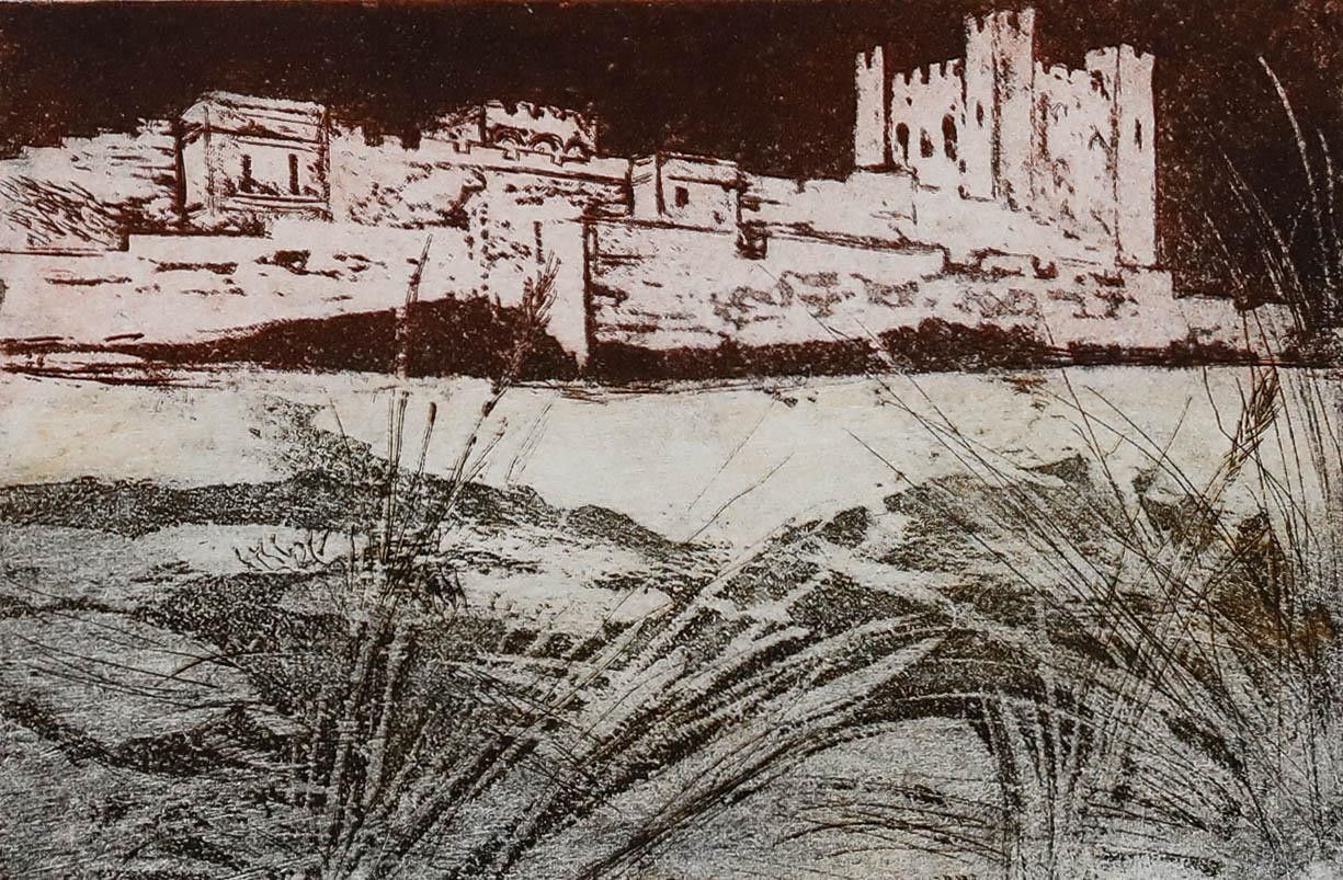 Pat Mallinson (1930 2008) 20th Century Etching, Bamburgh Castle photo furniture