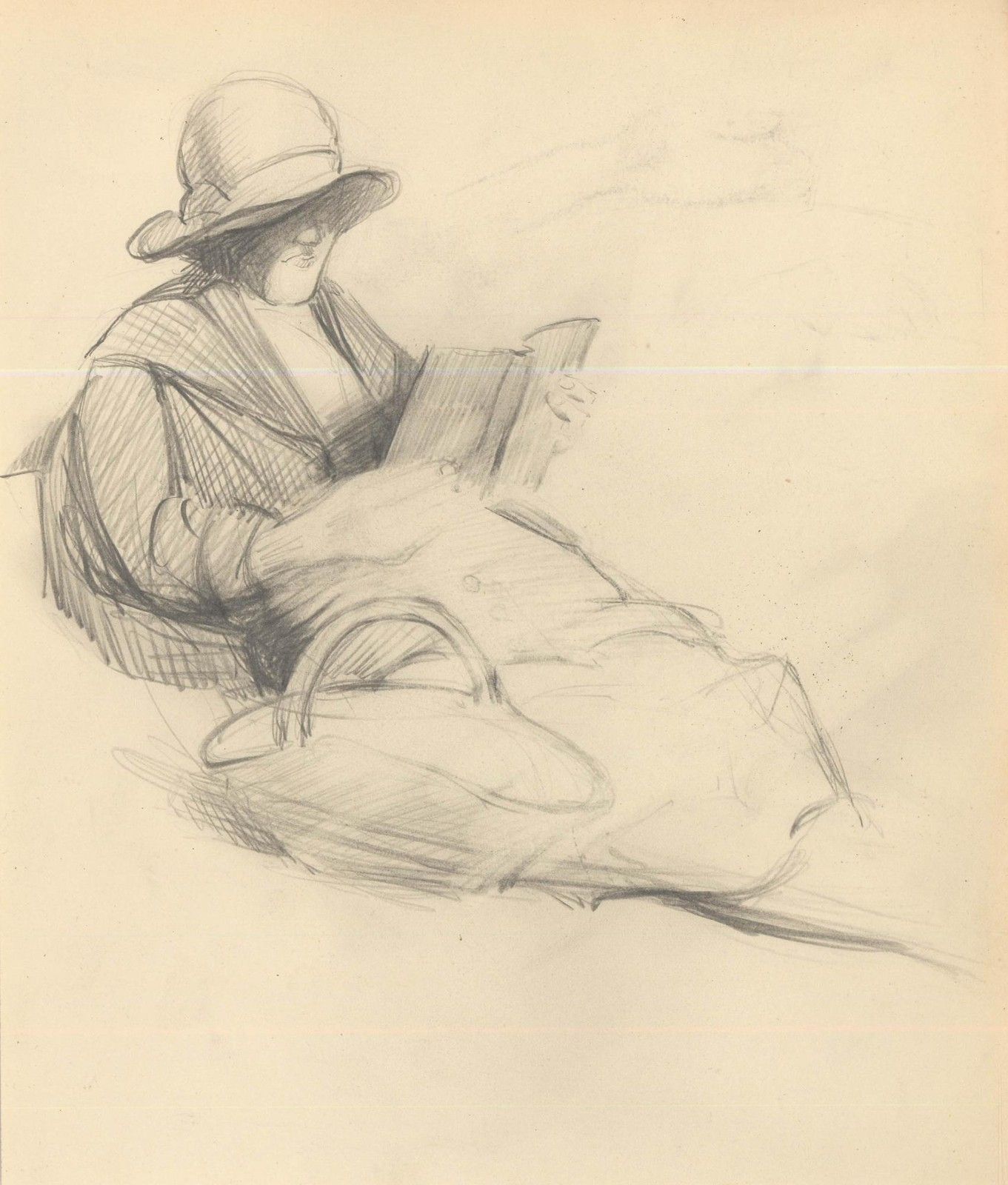 Attrib. John Cluysenaar (1899 1986) Graphite Drawing, Study Of A Lady Reading photo furniture