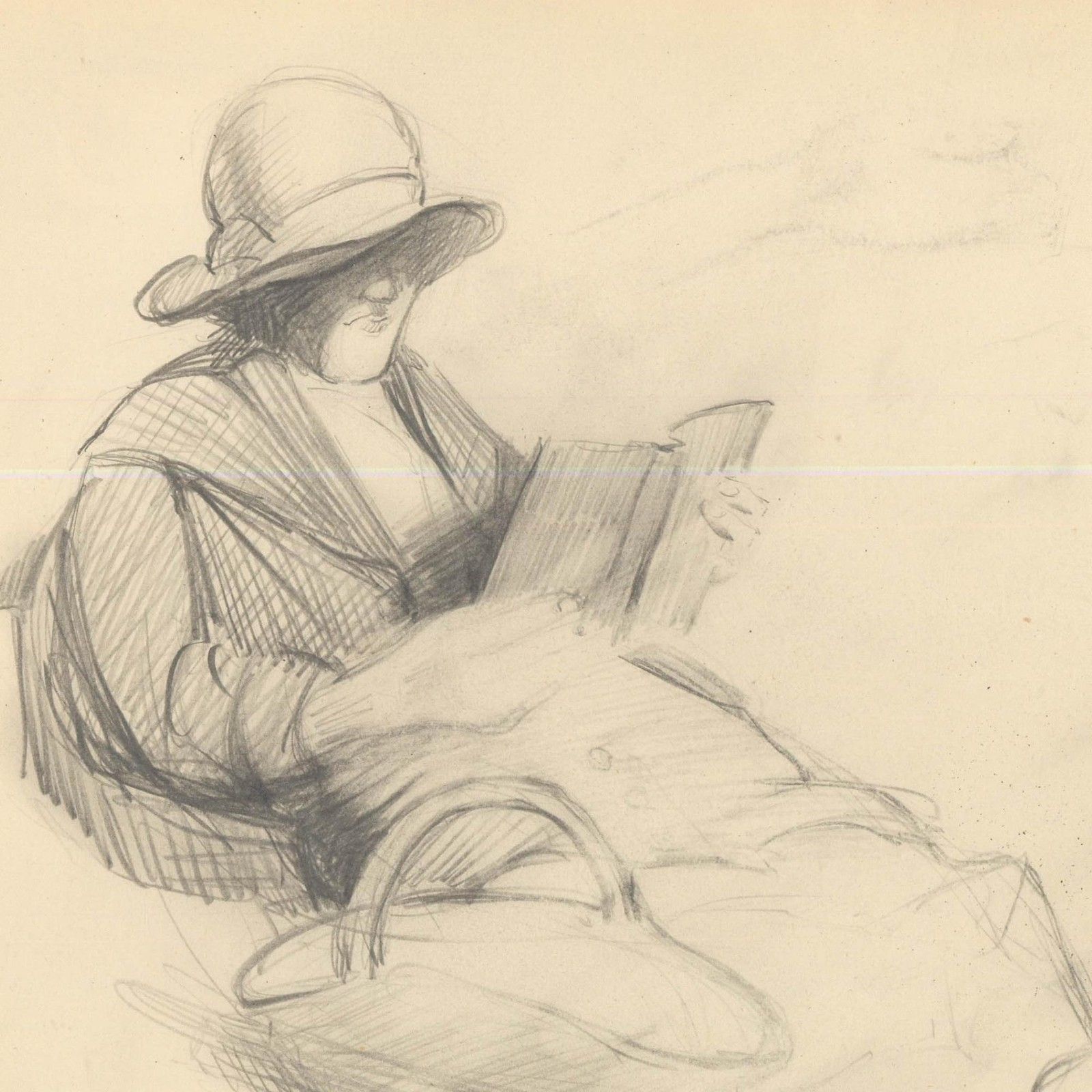 Attrib. John Cluysenaar (1899 1986) Graphite Drawing, Study Of A Lady Reading photo for sale