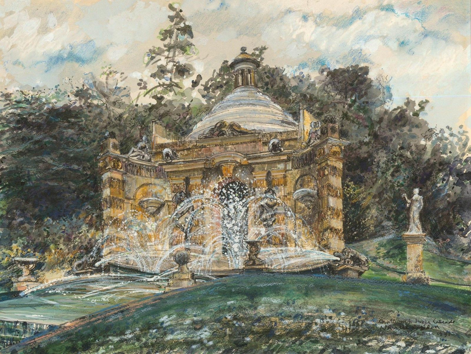 Norah K. Rogerson 20th Century Watercolour, The Cascade House, Chatsworth photo furniture