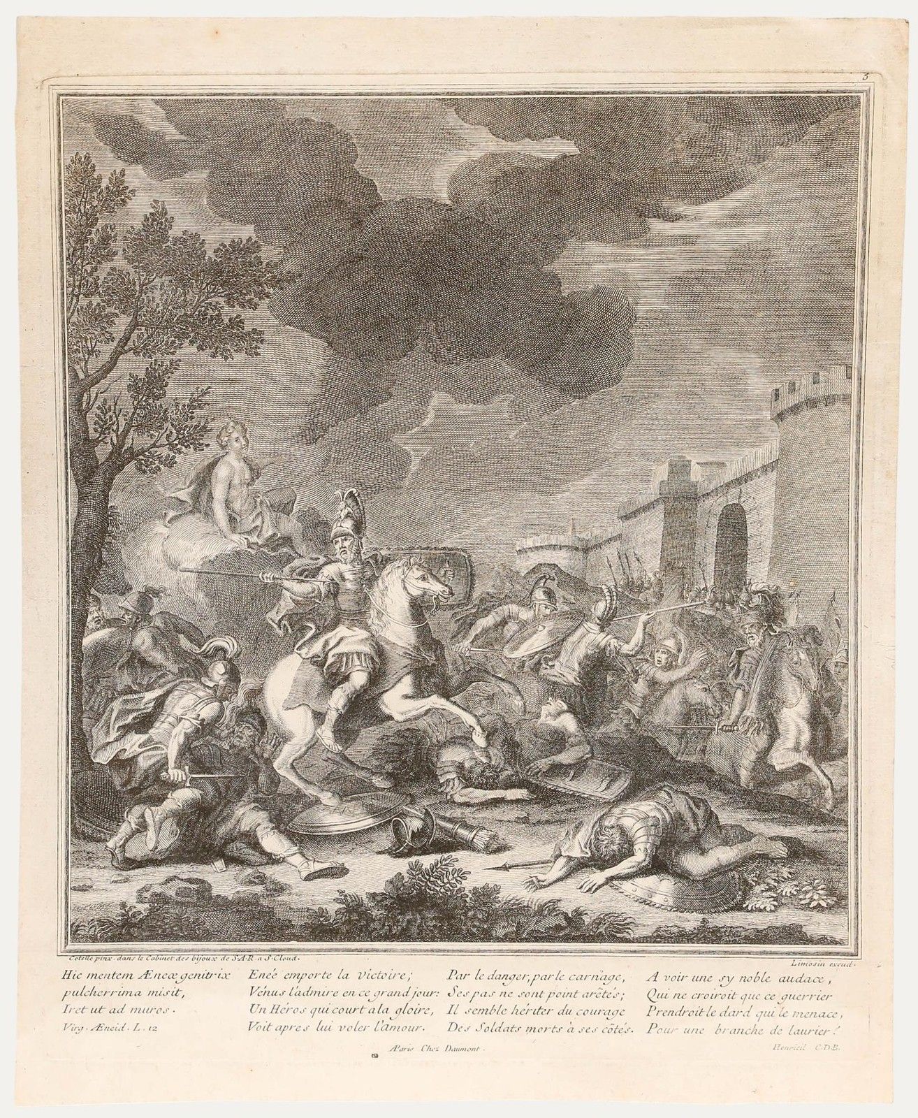 Joseph Limosin (1700 1746) After Jean Cotelle Engraving, Victoire D'enée
