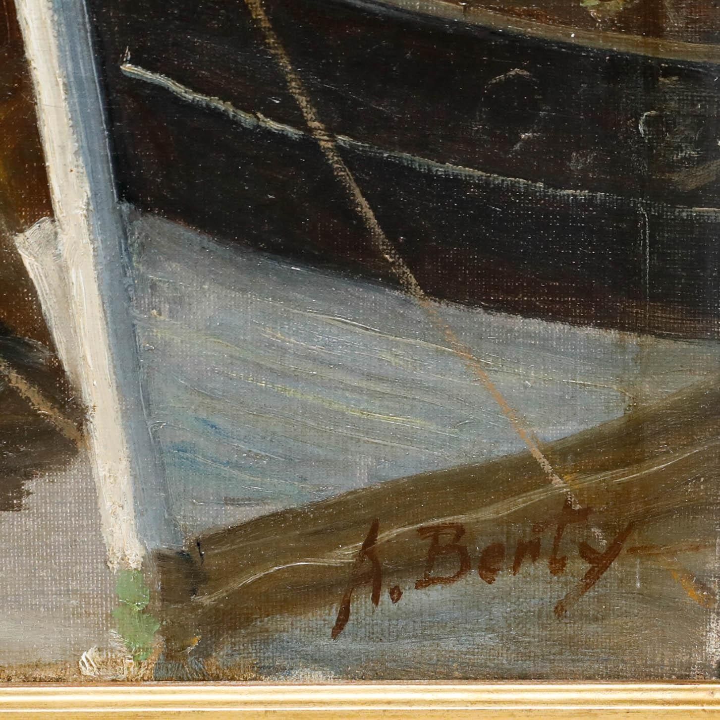 Anne Berty Mid 20th Century Oil, Ostend Fishing Boats photo vinterior