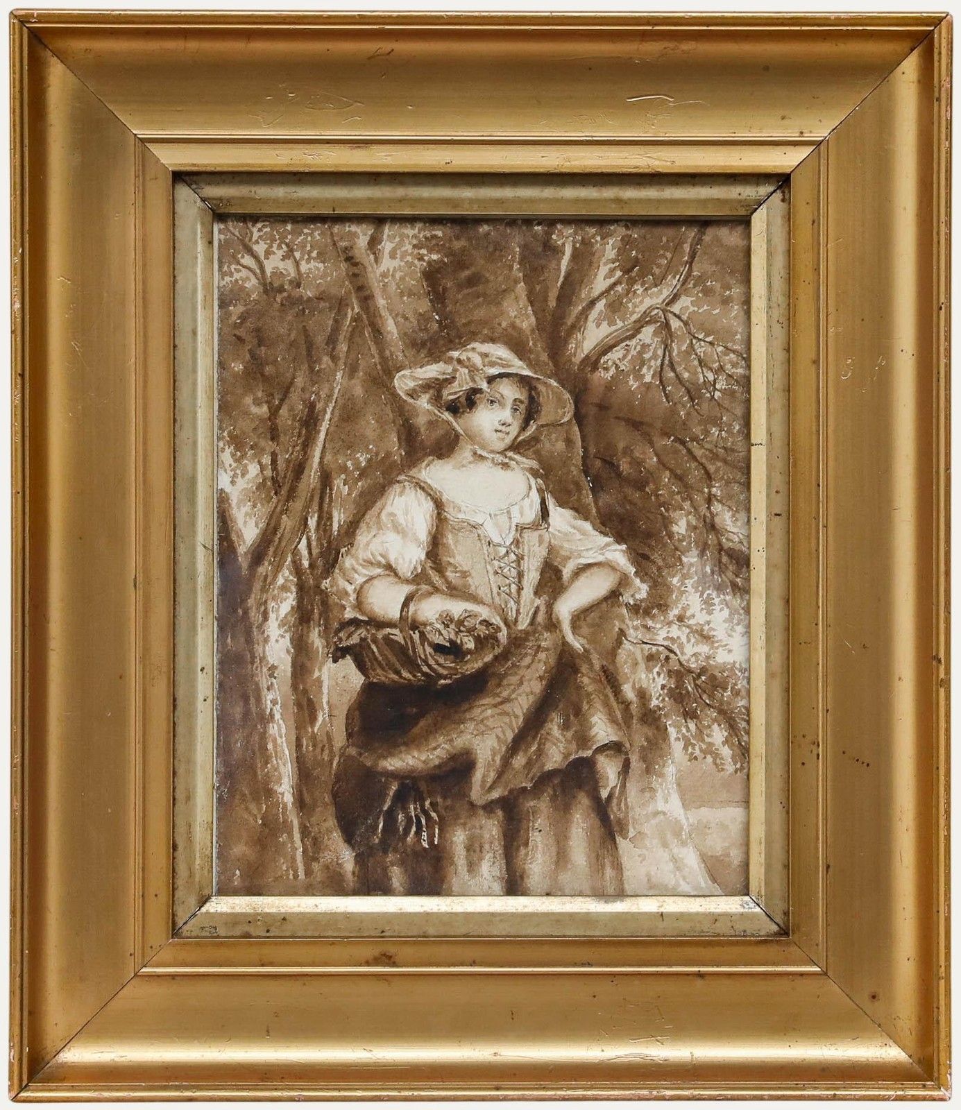 19th Century Watercolour The Flower Seller