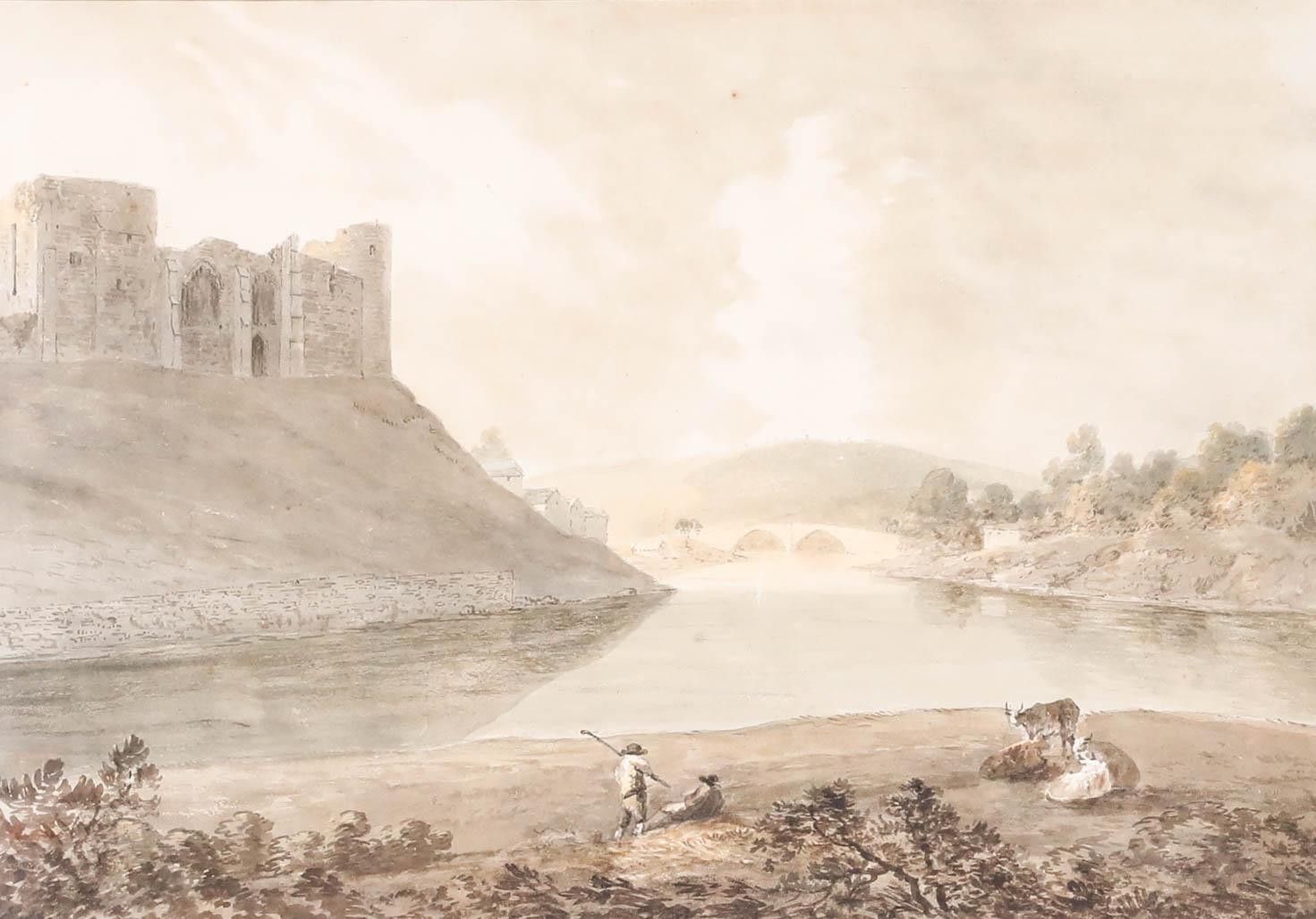 Attrib. Francis Nicholson (1753 1844) Watercolour, Castle And Cattle photo furniture