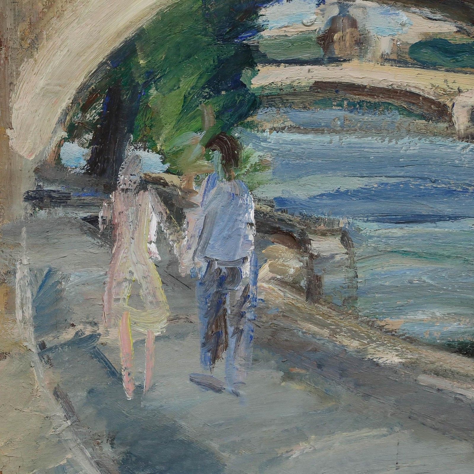 Pierre Gogios (B.1935) Mid 20th Century Oil, Waterfront Promenade photo 450.0