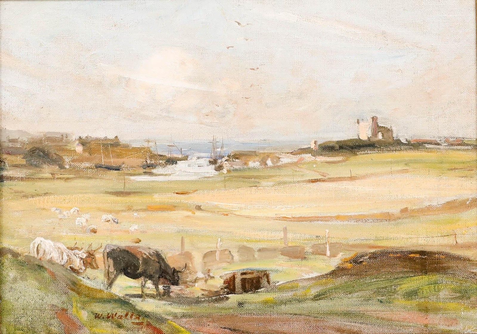 William Walls (1860 1942) Late 19th Century Oil, Cattle Grazing By The Coast photo furniture