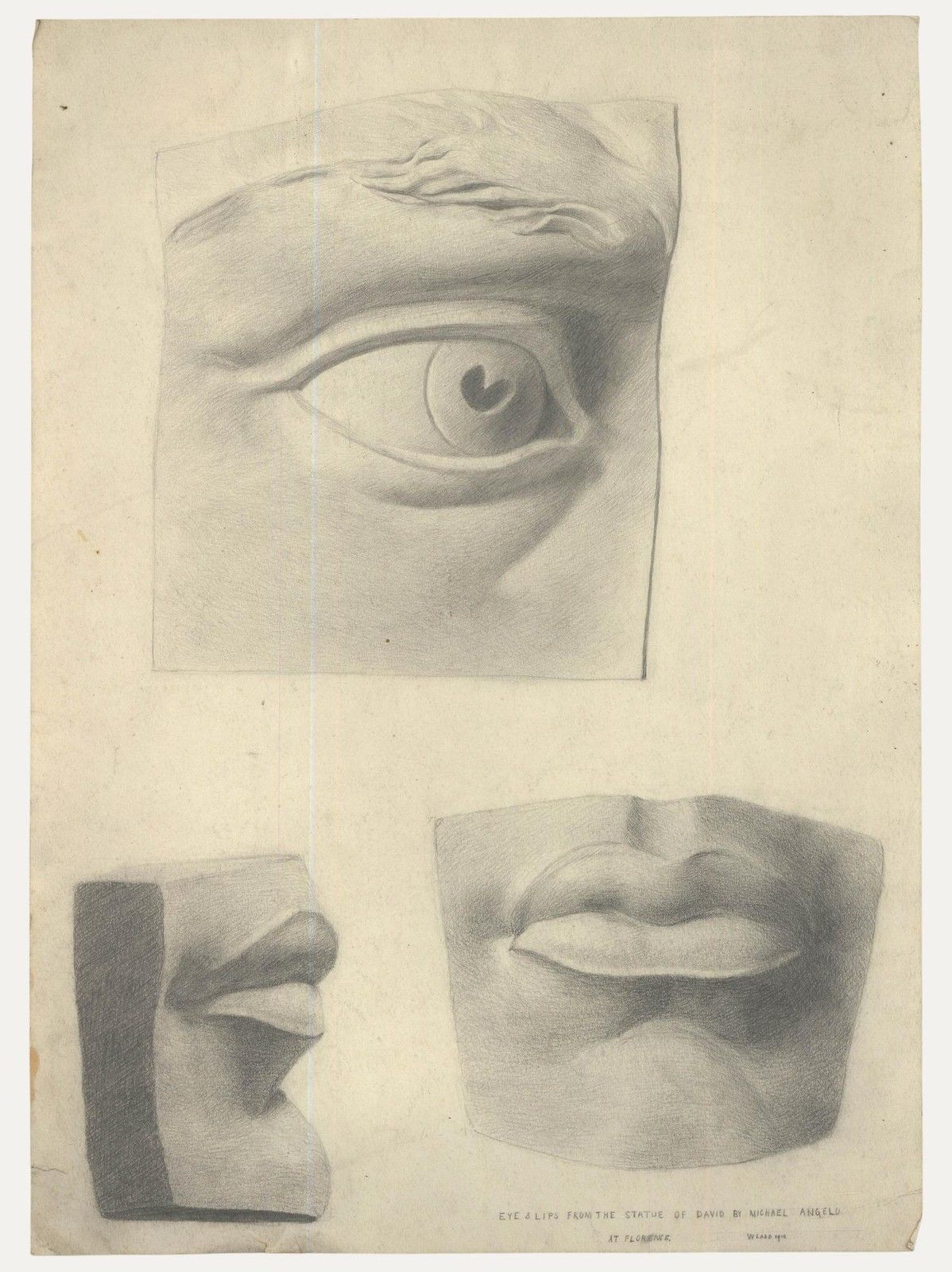 William Henry Ladd 1910 Graphite Drawing, Details From The Statue Of David