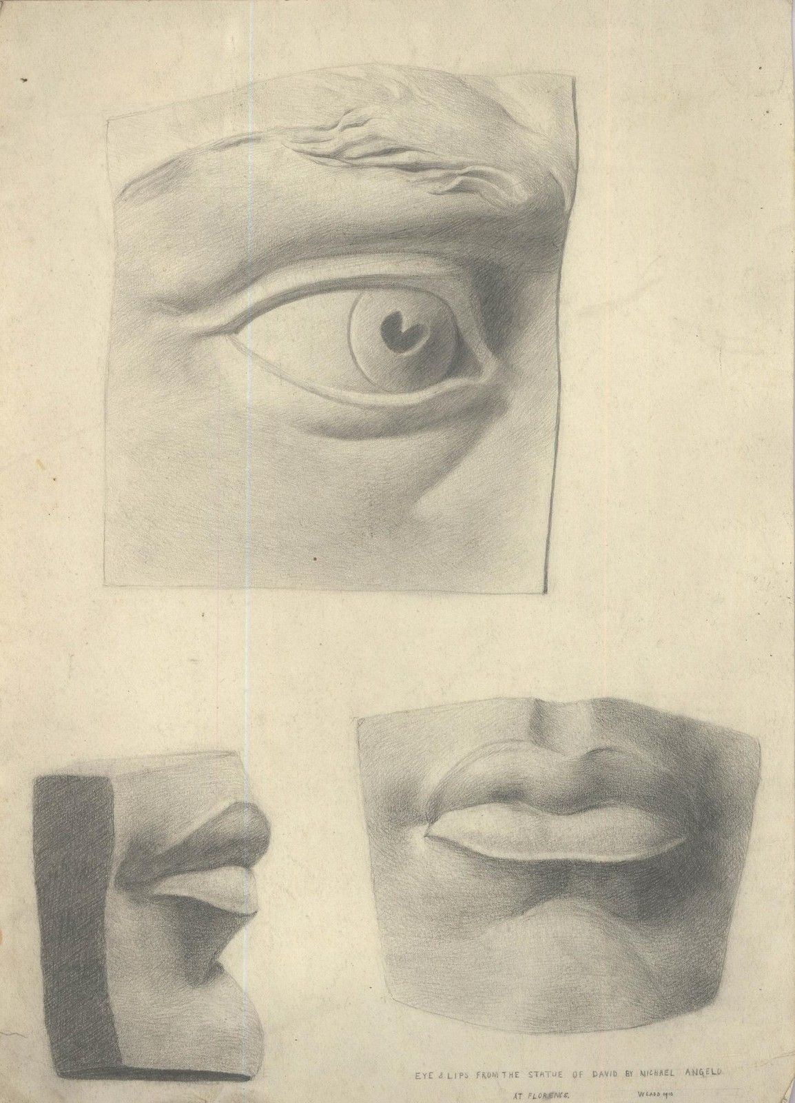 William Henry Ladd 1910 Graphite Drawing, Details From The Statue Of David photo furniture