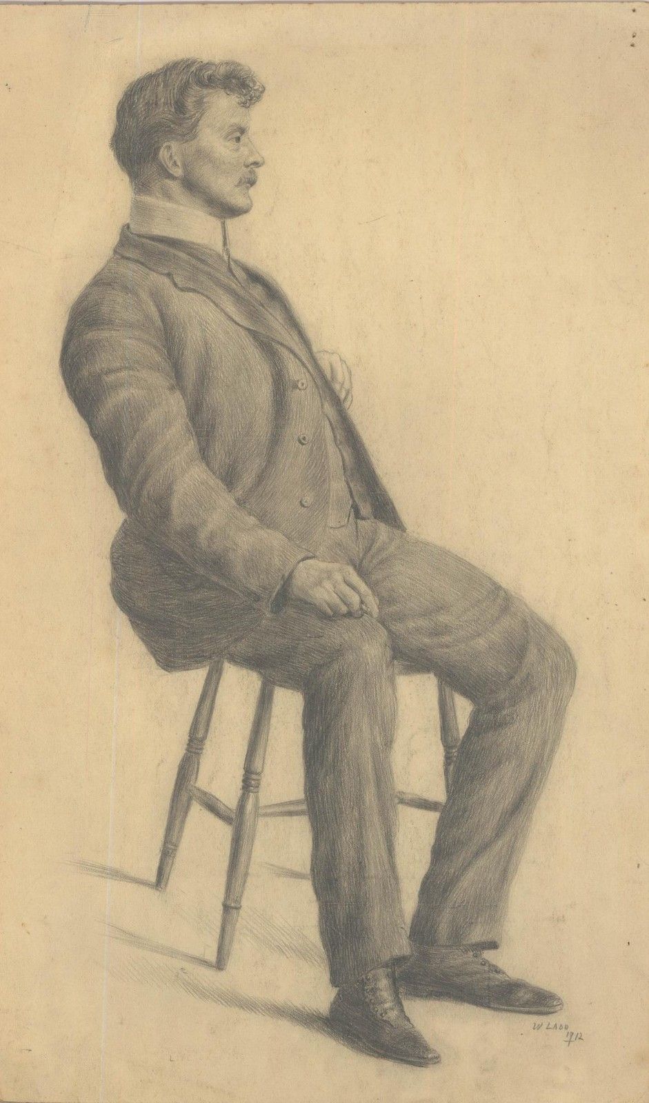 William Henry Ladd 20th Century Graphite Drawing, Man In A Suit photo furniture