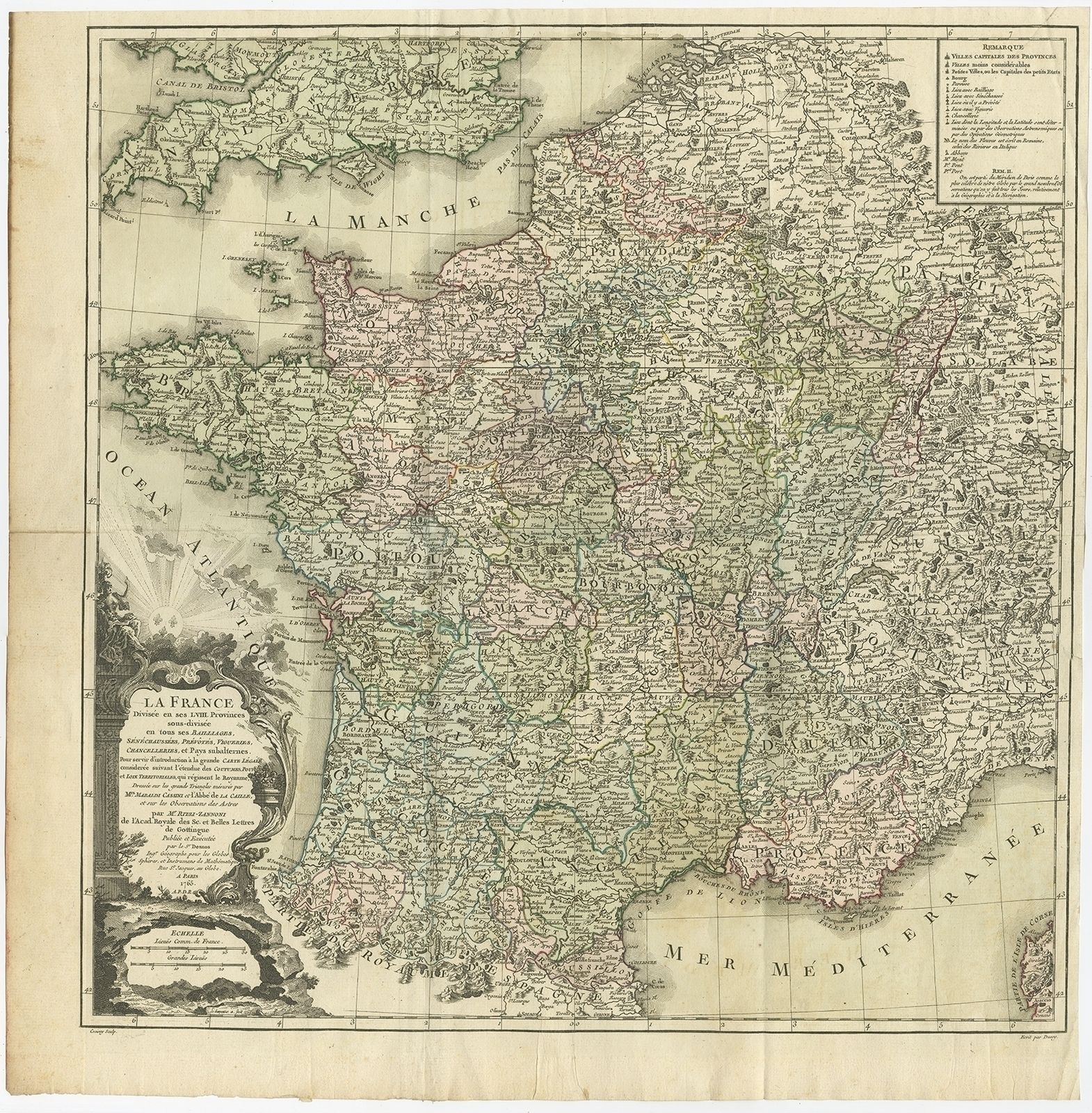 Antique Map Of France By Zannoni (1765)