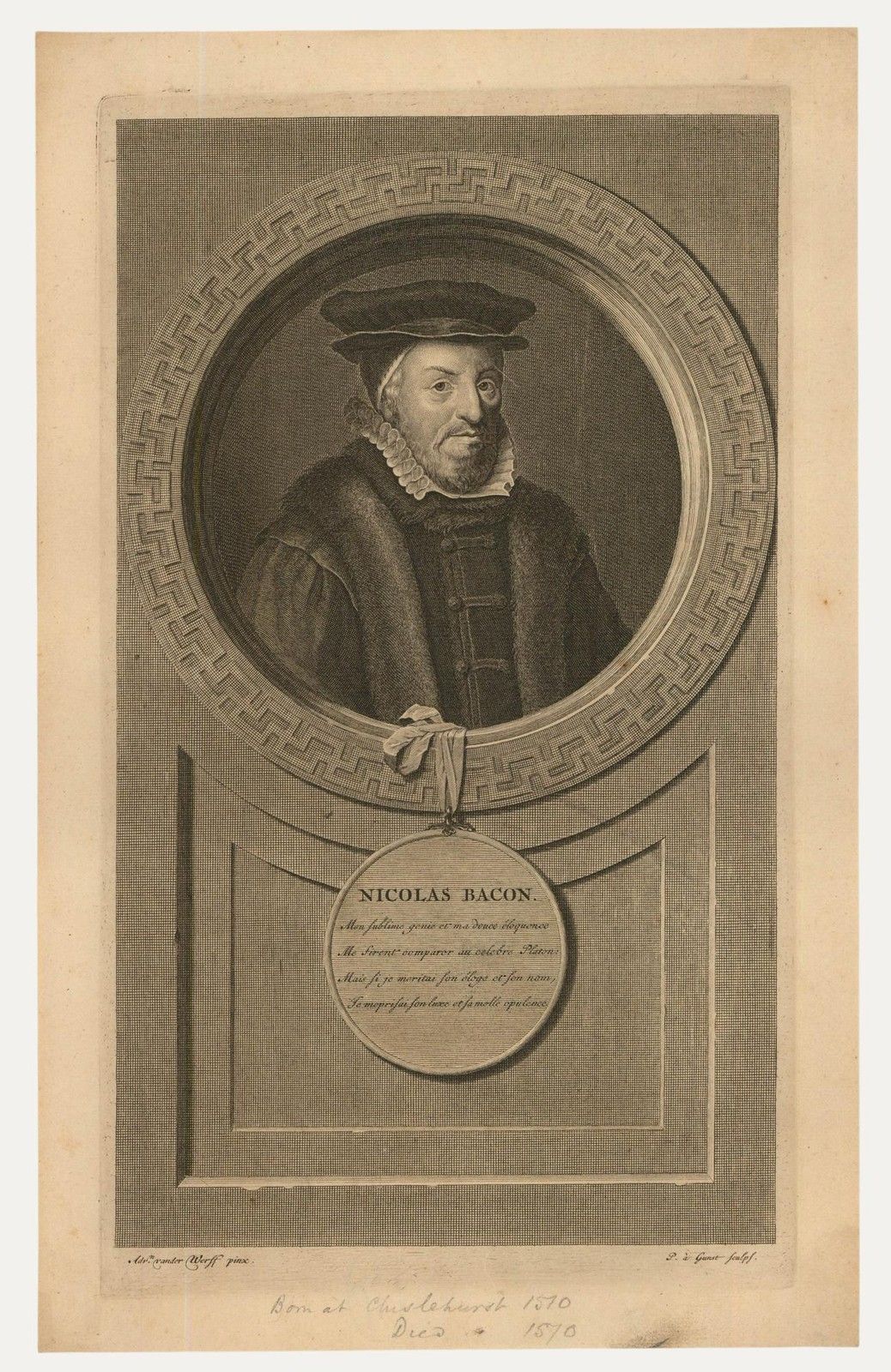 After Adriaen Van Der Werff (1659 1722) 17th Century Engraving, Nicolas Bacon