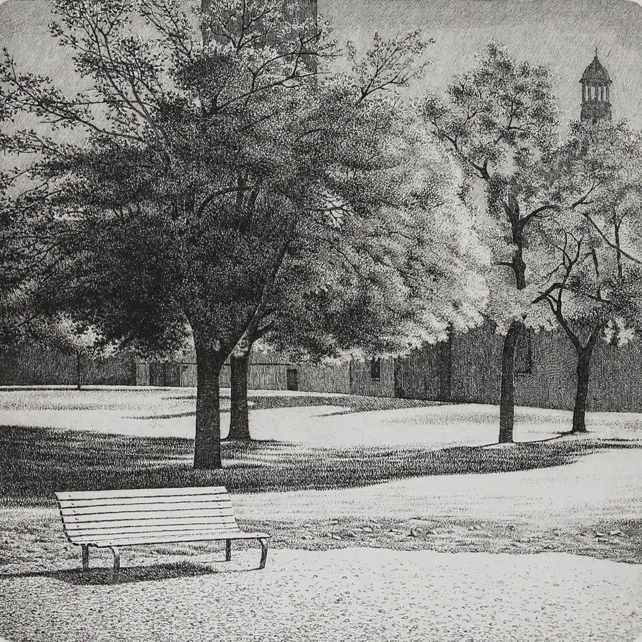 Luigi Volpi (1937 2009) 20th Century Etching, A Stroll In The Park photo furniture