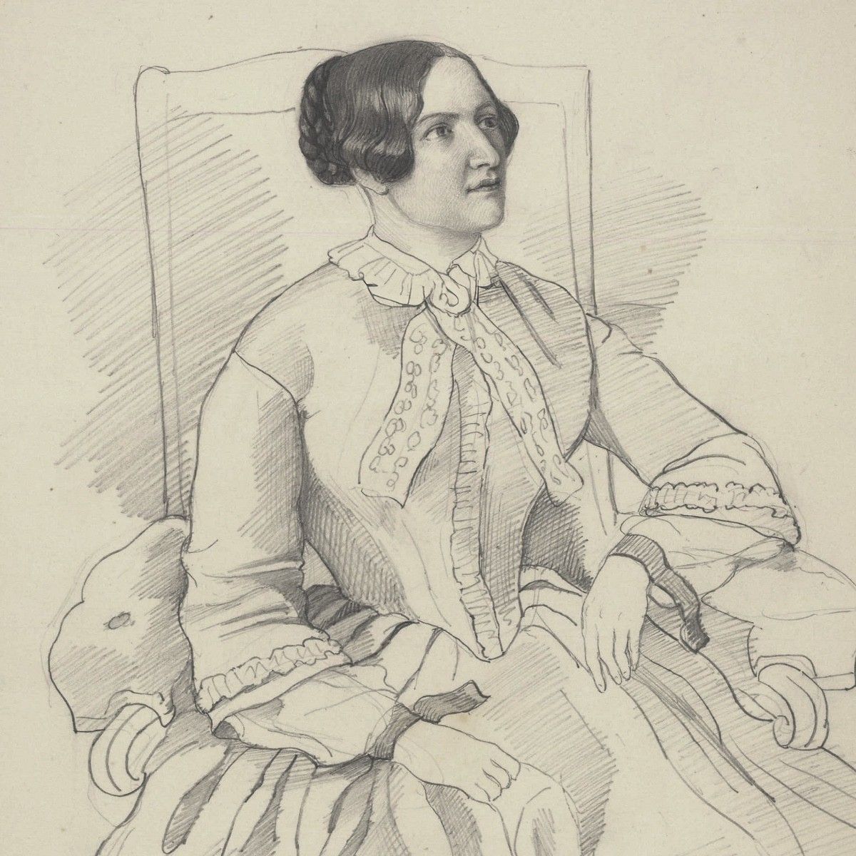 Charlotte Berlichingen Mid 19th Century Graphite Drawing, Aristocratic Lady photo for sale
