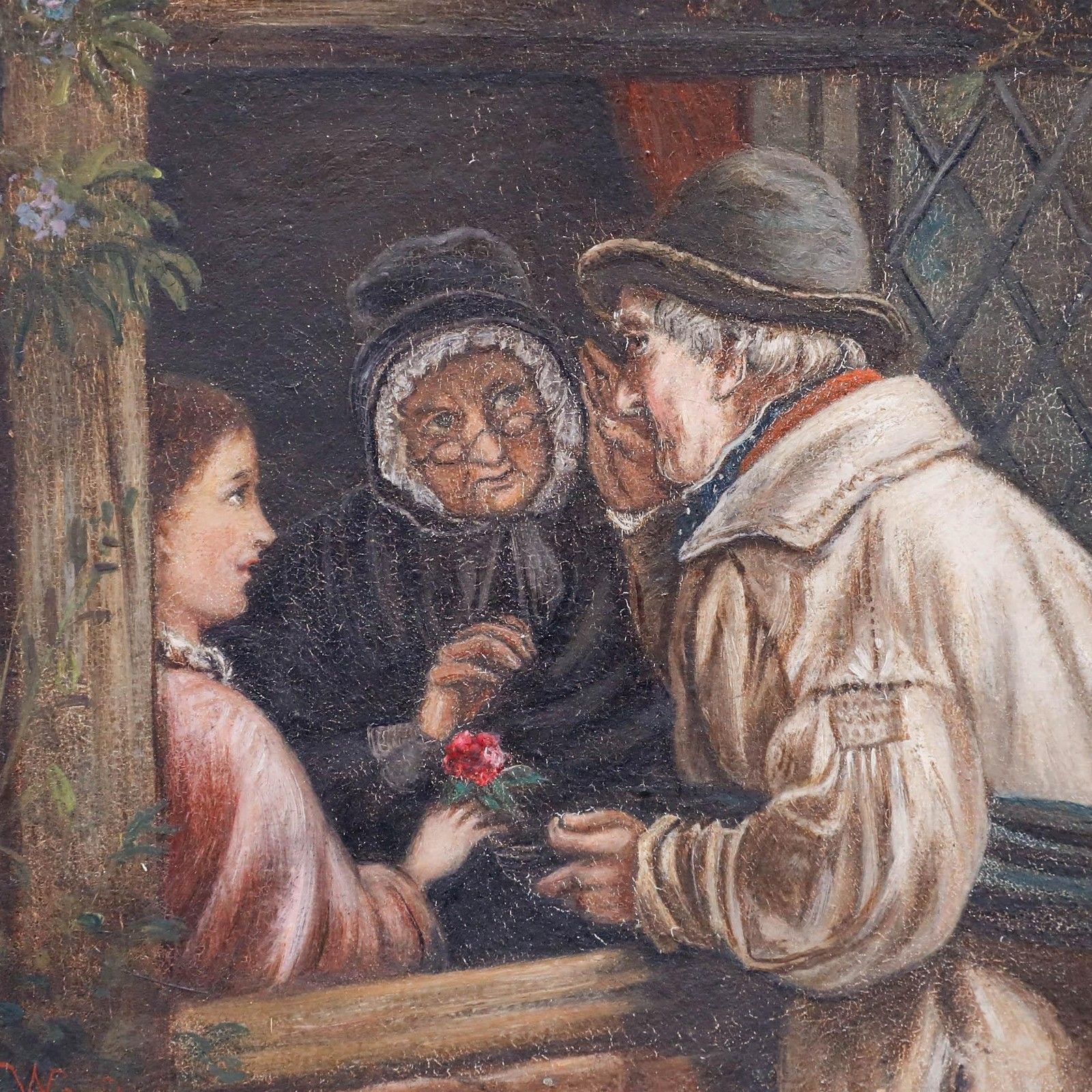 John Wood Framed 19th Century Oil, Village Gossips photo Art