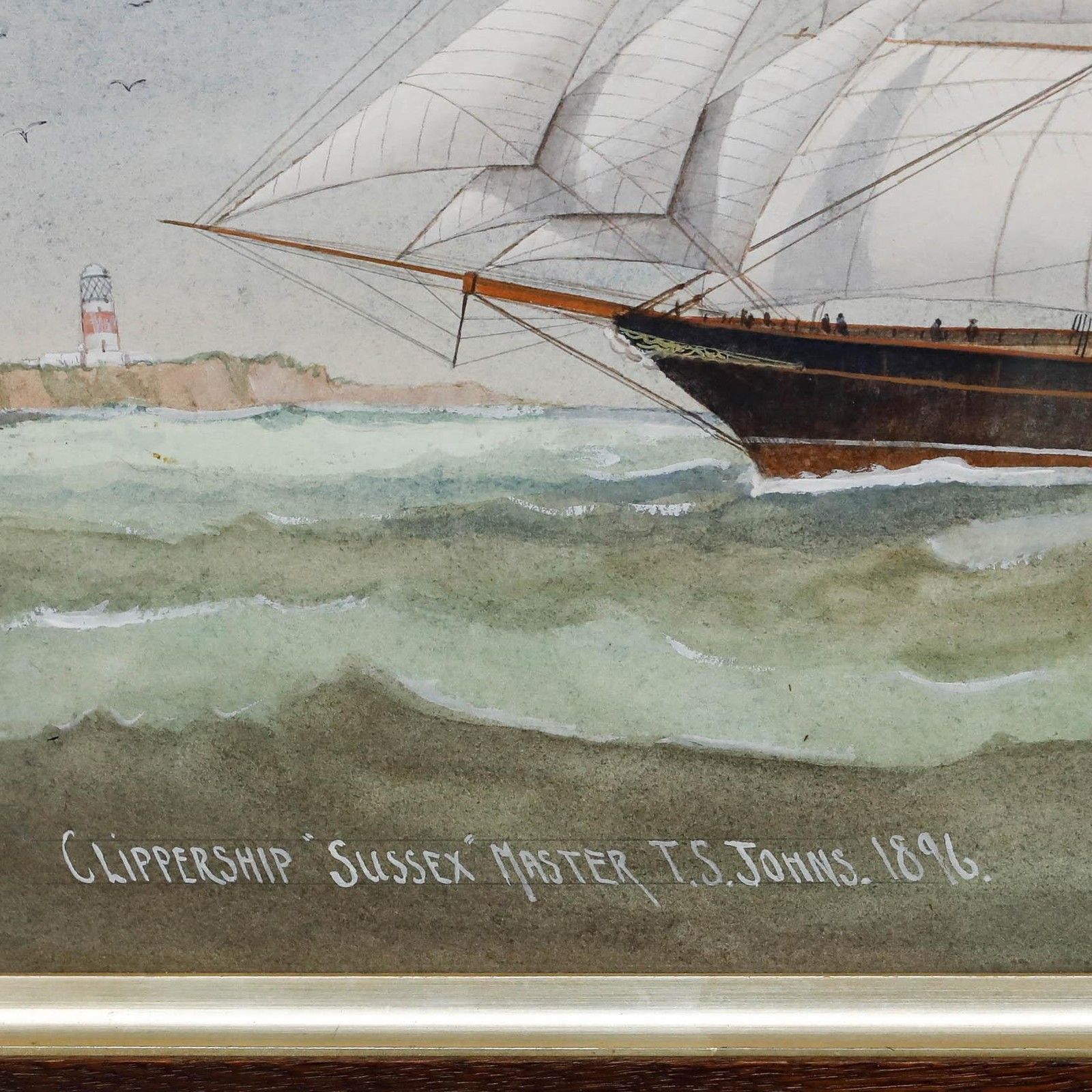 J. Hall Framed Late 19th Century Watercolour, Clippership Sussex photo Art