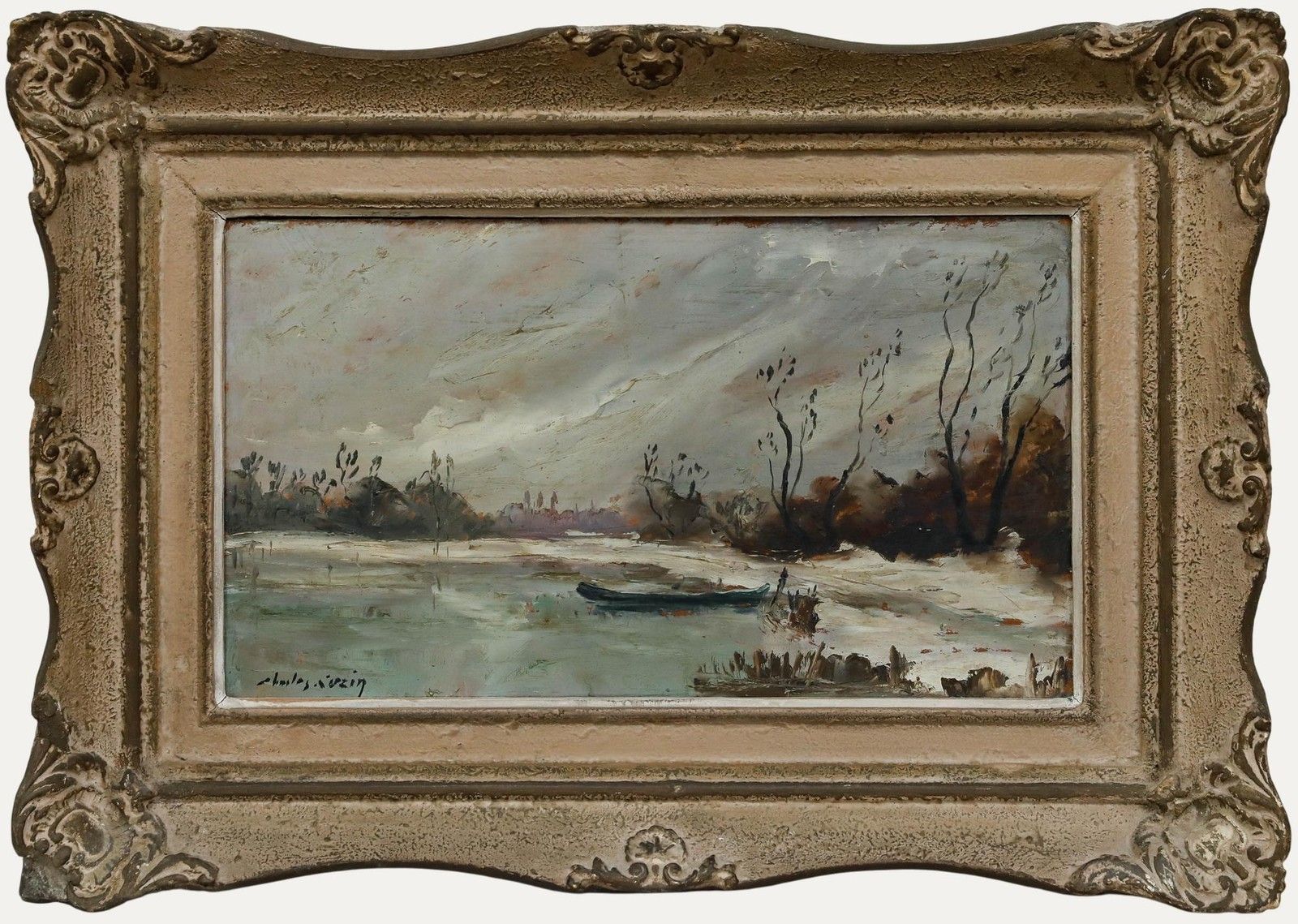 Charles Cuzin (1907 1975) Mid 20th Century Oil, Frozen Lake Scene
