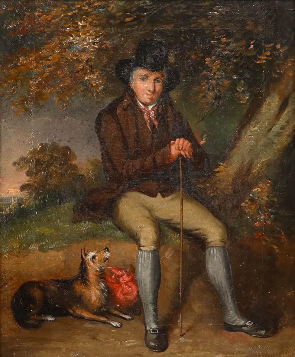 English School 19th Century Oil A Gentleman And His Terrier photo furniture