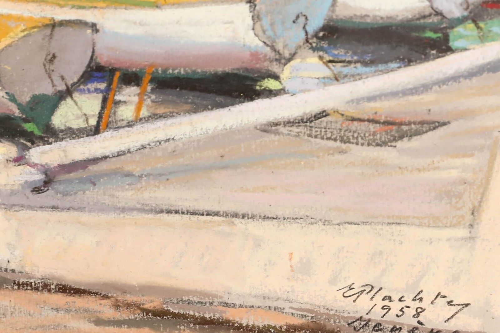 Erna Plachte (1893 1986)  German Mid 20th Century Pastel, Study Of Boats photo vinterior