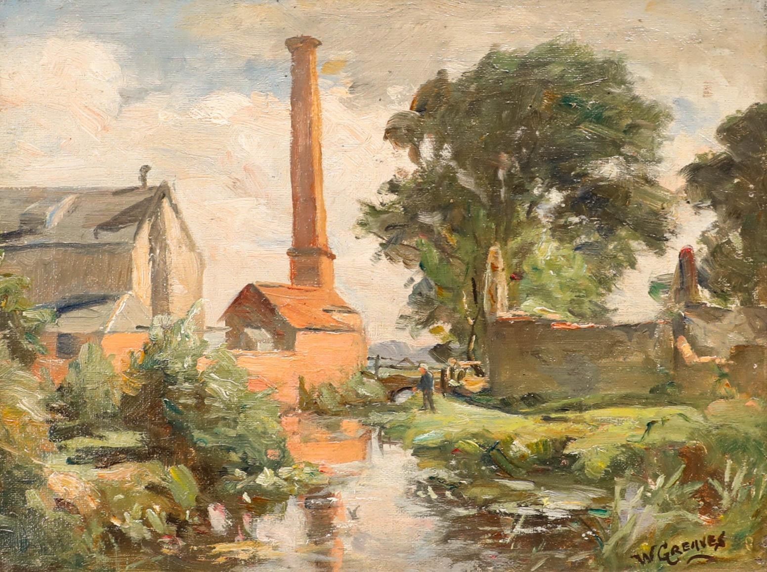 William Greaves (1852 1938) Early 20th Century Oil, The Old Mill photo furniture