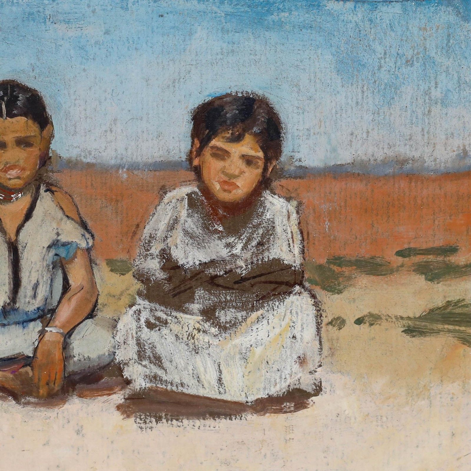 Framed 20th Century Oil Young Girls photo buy