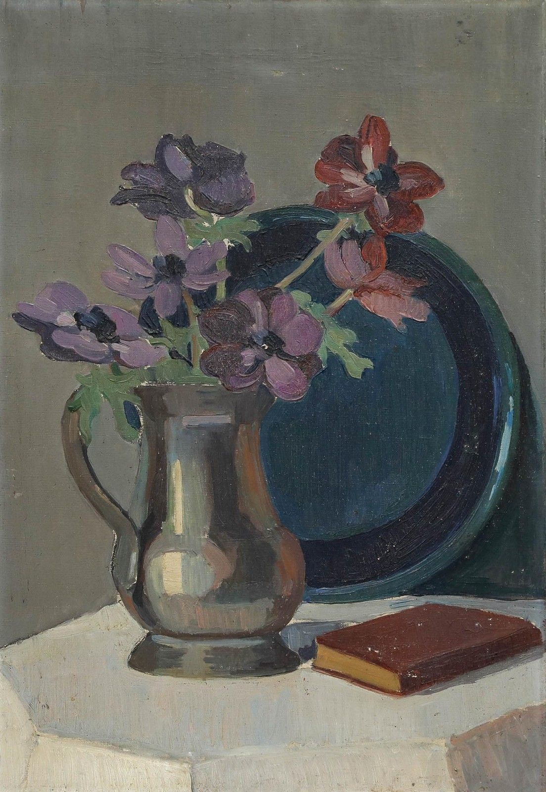 Mid 20th Century Oil Cosmos In A Silver Teapot photo furniture