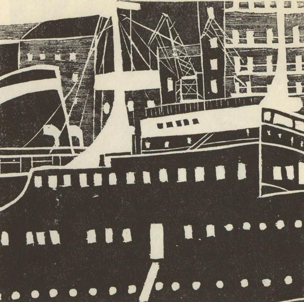 Albert Masri (1927 2020) Mid 20th Century Woodcut, Ferry photo furniture