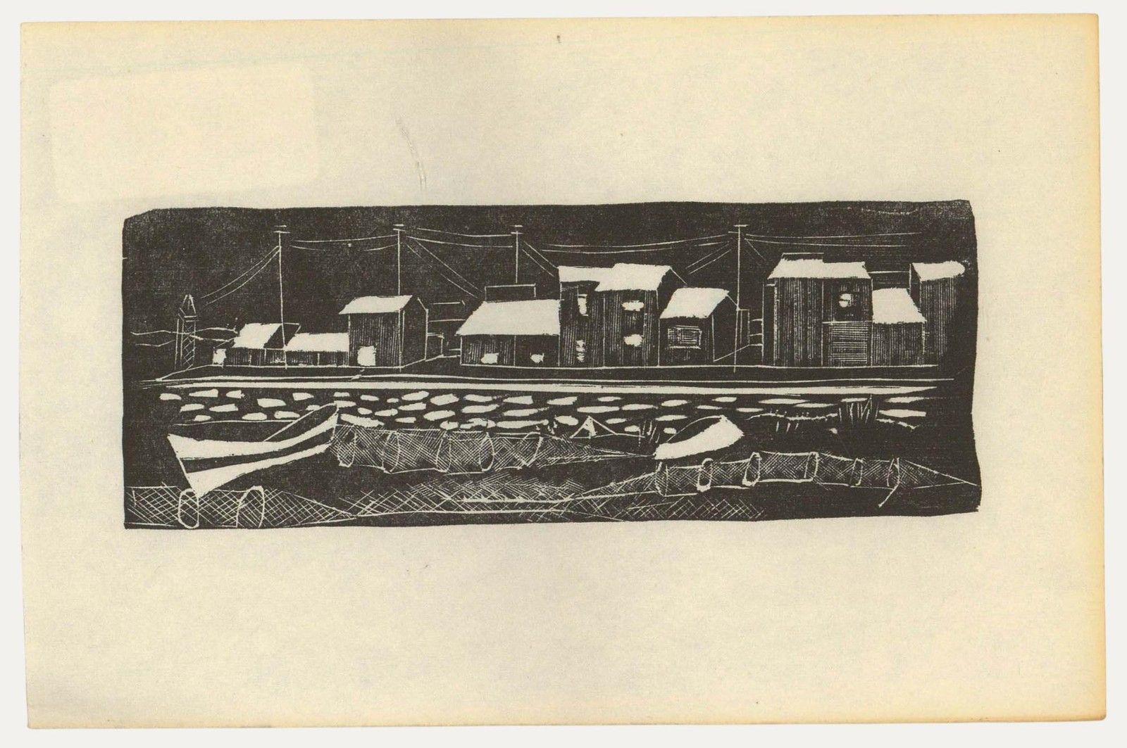 Albert Masri (1927 2020) Mid 20th Century Woodcut, Boats And Nets