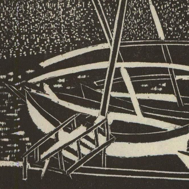 Albert Masri (1927 2020) Mid 20th Century Woodcut, Still Waters photo for sale