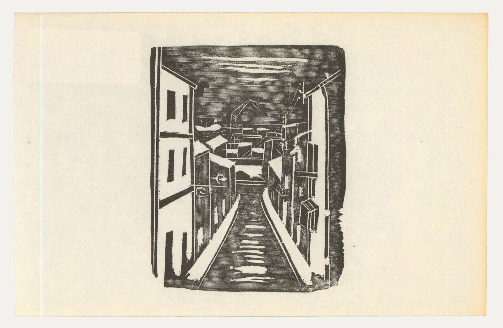 Albert Masri (1927 2020) Mid 20th Century Woodcut, View Of The Docks