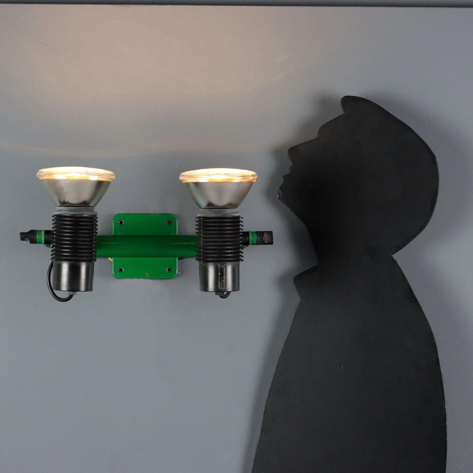 Vintage Stilnovo Wall Lamp Green Enamelled Metal Design 1980s photo furniture