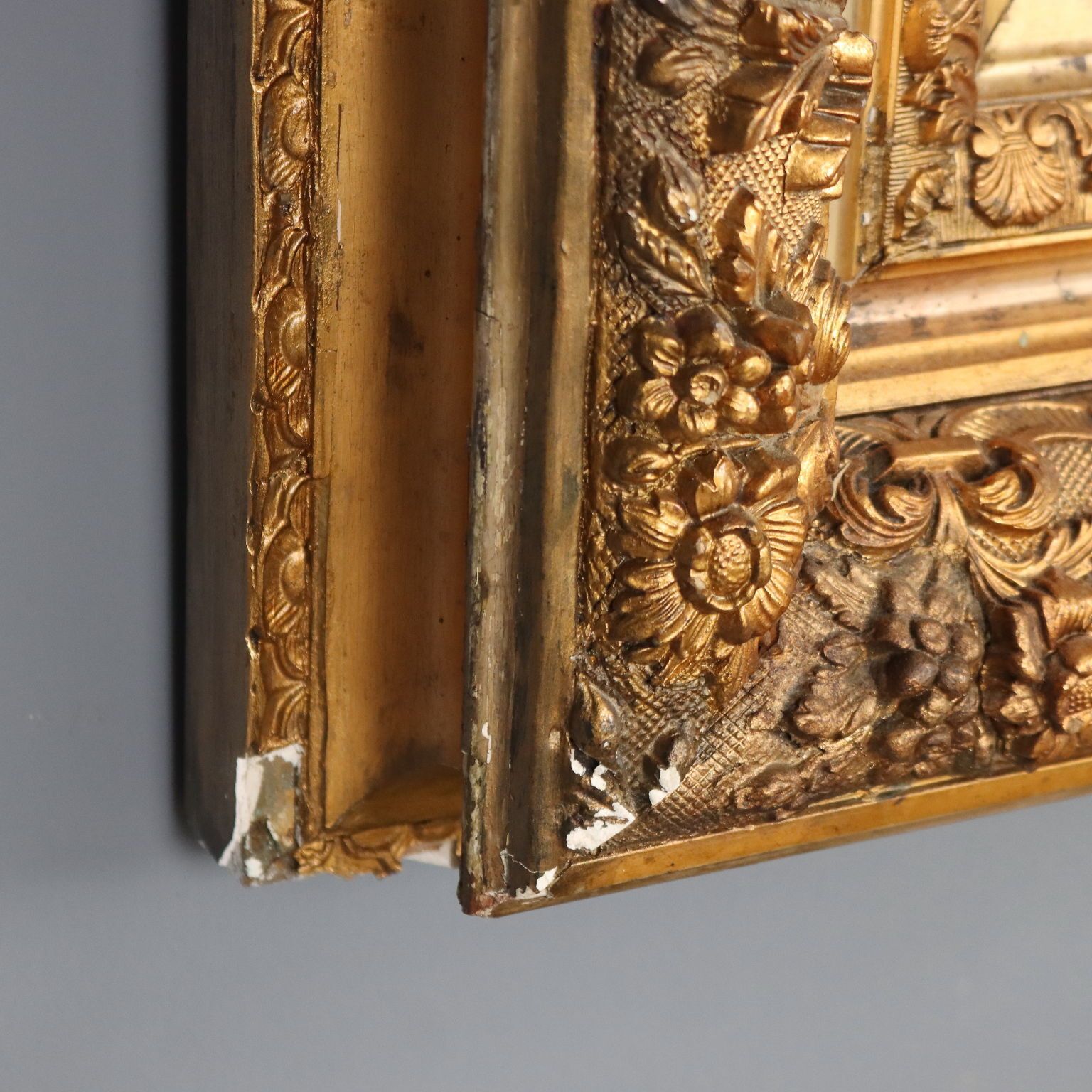 Antique Mirror Carved Gilded Wood Italy XIX Century photo vintage