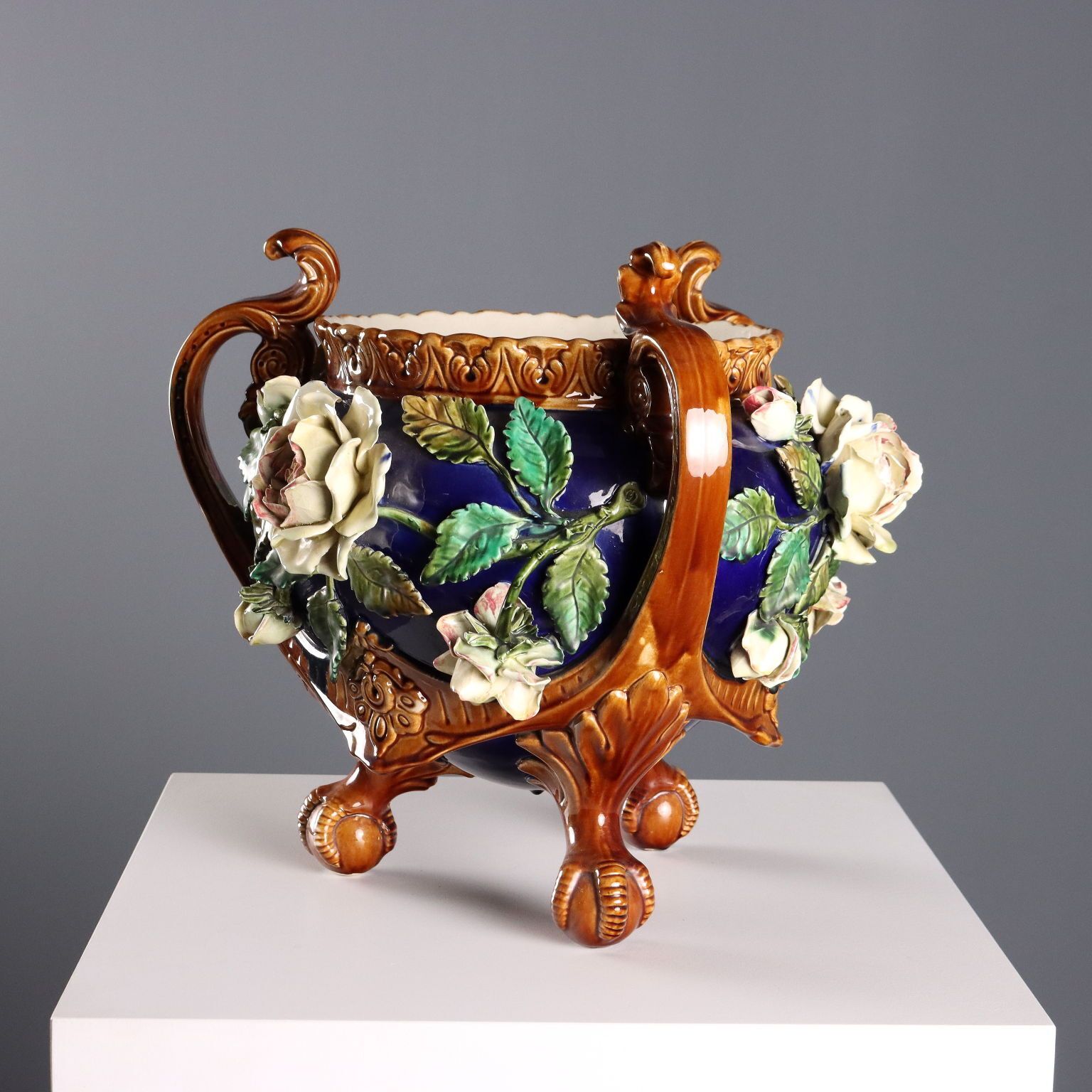 photo furniture Antique Cache Pot Barbotine Ceramic Decorations Europe XX Century