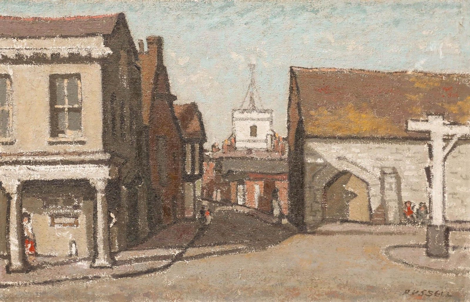 Geoffrey Robert Russell (1902 1986) Mid 20th Century Oil, Quayside Poole photo furniture