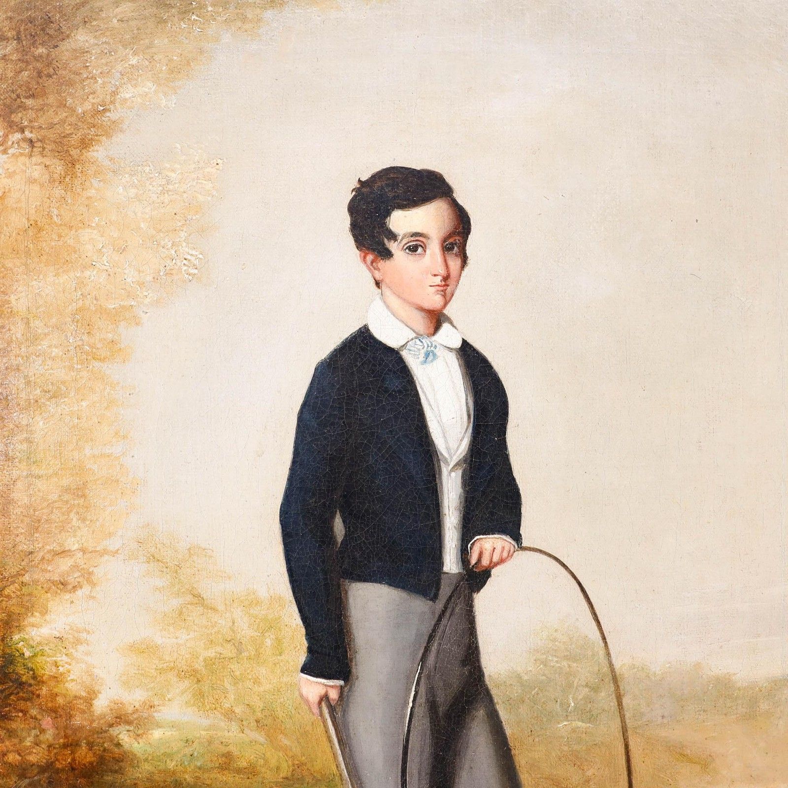 British Provincial School Early 19th Century Oil Portrait Of A Boy With A Hoop photo Art