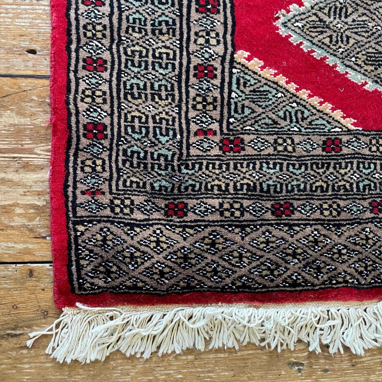 Vintage Wool Rug Hand Knotted Red Geometric Pattern Middle Eastern Carpet Small Area Rug Handmade Boho Floor Decor Accent Rug Tassels photo 125.0